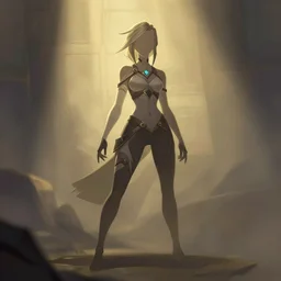 league of legends gwen standing in shadow isles. flat face. aesthetic, golden ratio. beautiful lineart, ranking on contest, artstation, soft lighting, artistic pose, character concept, cinematic, motion blur, chromatic abberation. by insert