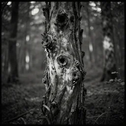creepy wood by denis villeneuve, pale light, pinhole camera effect, lomography effect, analogue photo quality, monochrome, blur, unfocus