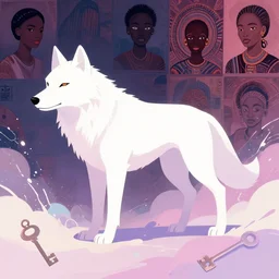 a dreamy otherworldly key shot of white wolf, pixiv fanbox, dramatic lighting, maximalist pastel color palette, splatter paint, pixar and disney illustration, graphic novel by fiona staples and dustin nguyen, peter elson, alan bean, wangechi mutu, clean cel shaded vector art, trending on artstation
