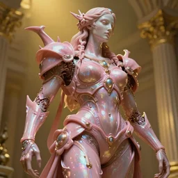 hyperrealist highly intricate neoclassical pink iridescent exoskeleton beautifuk god concept art pascal blanche key sage dramatic yellow lighting 8k low angle shallow depth of field