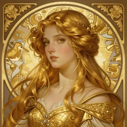 overlord, gold, portrait, highly detailed, deep focus, elegant, digital painting, smooth, sharp focus, illustration, ultra realistic, 8 k, art by artgerm and alphonse mucha