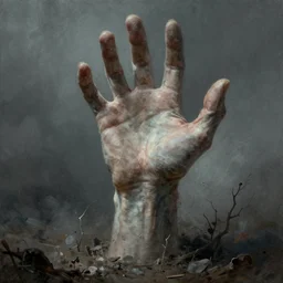 an immense pale monstrous hand rising up from the ground. horror fantasy art by greg rutkowski