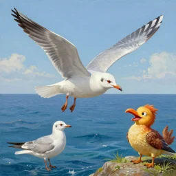 A beautiful ultra detailed matte painting of a seascape gulls vivid colors, by thomas kinkade and james gurney , unreal engine, trending on artstation