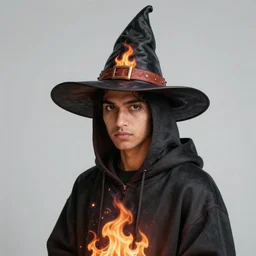 portrait of a witch fire with hoodie by Sachin Teng and wlop