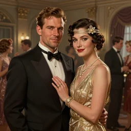 daniel gerhartz and wlop detailed portrait digital realist painting of a 1 9 2 0 s beautiful couple at a party in a mansion, mansion interior in the background, unreal engine, hyper realism, realistic shading, cinematic composition, blender render, octane render, hdr, detailed textures, photorealistic, 3 5 mm film