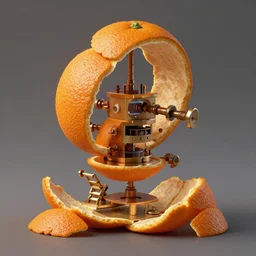 rube goldberg machine, orange peel texture, artstation,highly detailed, ultra realism