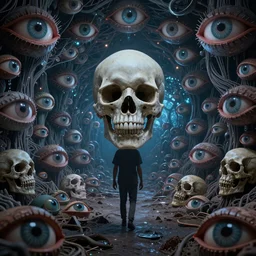 psychedelic trip the future and i saw death coming to get me, death, trippy, lots of eyes, 8k, ultra realistic