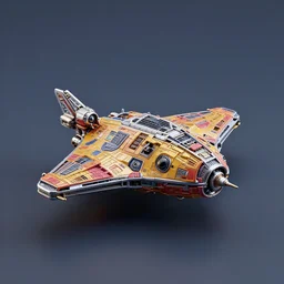 a small c 4 d rendered spaceship toy, popular colourful, realistic, exquisite detail, stable, metallic, solid color background, from 2 0 5 0, central composition, cinematic light, sci fi, global illumination, matte painting, high detailed, unreal engine, octane render, 4 k, hd, high quality, bionics, like an insect