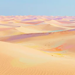 a desert landscape in the style of the narnian dune fields, with soft pastel colors, and colorful abstracting pattern, vibrant.