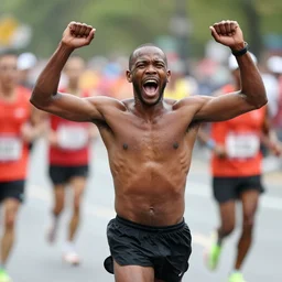 shirtless r kelly running marathon hands in air screaming shouting