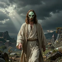 Jesus getting abducted by aliens, high resolution, digital art