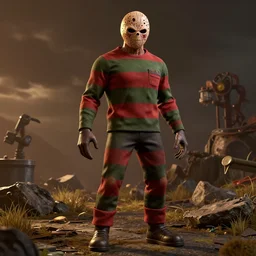 3d render of Freddy Krueger in the style of borderlands video game