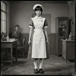 a daguerrotype 3 d render full body daguerrotype portrait of a nurse girl, finely detailed features, at an infirmary, gapmoe yandere grimdark, trending on pixiv fanbox, painted by greg rutkowski makoto shinkai takashi takeuchi studio ghibli, akihiko yoshida, pixar 3 d, renderman