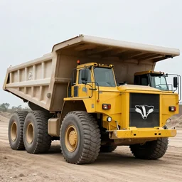 A large mining truck with a badger logo, photo credit.