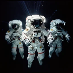 astronauts in dark void underwater - complex and hyperdetailed technical suit. reflection and dispersion materials. rays and dispersion of light. volumetric light. f / 3 2. noise film photo. flash photography. ultra realistic, wide angle. poster by wayne barlowe, hajime sorayama aaron horkey, craig mullins