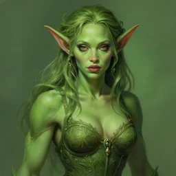 portrait of jennifer lawrence as a goblin, d & d, muscular! green, fantasy, intricate, elegant, highly detailed, digital painting, artstation, concept art, smooth, sharp focus, illustration, art by artgerm and greg rutkowski and alphonse mucha