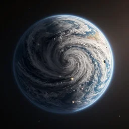 An incredibly beautiful but ominous matte painting depicting a space hurrican hitting a planet,  nvidia, vray, evening, epic scale,  octanerender