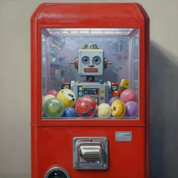 portrait of a red gumball machine robot, detailed, coherent, painted by Edward Hopper, Wayne Barlowe, James Gilleard, airbrush, art by James Jean