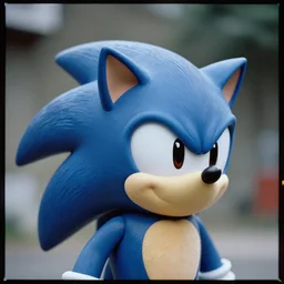 ektachrome medium format provia film still of a sonic the hedgehog blue miasma creature with fangs and claws, faded, anamorphic lens flare, creepypasta