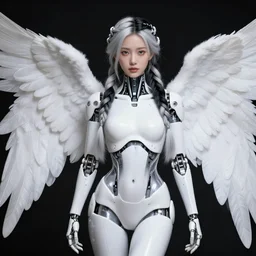 beautiful female cyborg angel in pieces, white black fade braided hair, dark light night braided hair, highly intricate detailed braided hair, advanced digital anime art, 16k resolution, wlop and rossdraws and Sakimimichan