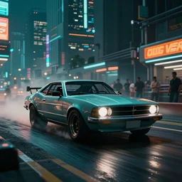 insanely moody cinematic render of a drag race on the street of a cyberpunk city, on the style of the movie fast and furious, sharp focus, speed, teal and orange colors, vaporwave, photorealism, cinema still, photography, octane 3 d, vray render, insane details, 8 k high definition, artstation