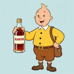 captain and rum, in style of tintin cartoon