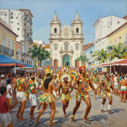 a beautiful realistic painting of the 1 9 8 0 s carnaval in the city of salvador, brazil, intricate, elegant, highly detailed, digital painting, artstation, concept art, by krenz cushart and artem demura and alphonse mucha