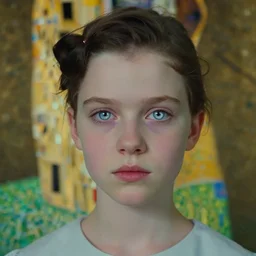a glass portrait of a beautiful young girl with silvery eyes, film still by wes anderson, by klimt