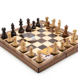 a photograph of a chess board where the pieces represent the values of a deck of cards
