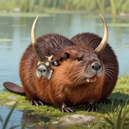 speculative evolution of a horned beaver detailed colorful, done by dougal dixon illustration trending on artstation afterman