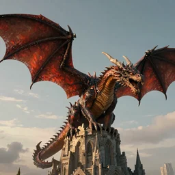 dragon rise forgotten realm fantasy, cinematic lighting ,dragon design language, main subject city tower, complimentary color scheme, realistic,3D render, 4k, Unreal 5 ,-W 1024