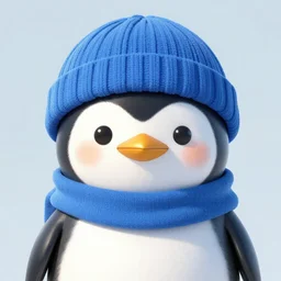 a cute penguin with a huge blue beanie, award winning digital art, by Mandy Jurgens, artstation, pretty, beatiful, cute, portrait, character, by Rachel Walpole