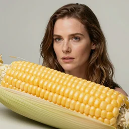 jennifer connelly emerging from a giant piece of corn