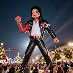 michael jackson as a giant inflatable balloon in the macy's thanksgiving day parade, hyperreal, news footage