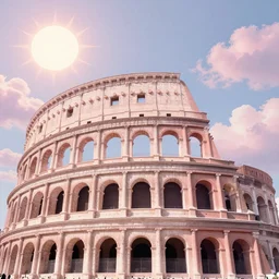 heaven pink, punk, engraving, punk rock, lots of roman arches, sun, joy, clouds, sky, volumetric light, detailed, romanticism, pastel drawing, big size