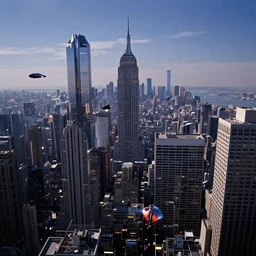 new york futuristic city view from movie the fifth element 1 9 9 7, skyscrapers and flying cars, panoramic, perspective, horizon