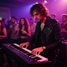 Mozart playing a synth at a rave