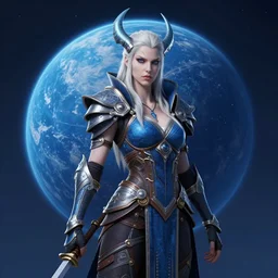 hyperrealist photo of sylvanas windrunner on a blue planet. by bayard wu, fantasy, photorealistic, octane render, unreal engine, dynamic lighting, trending on artstation, poster, volumetric lighting, very detailed faces, 4 k, award winning