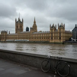 desolate and dilapidated london from fallout 4, river thames and the houses of parliament