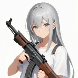 girl silver hair, holding a MP7, trending on artstation, illustration by Yoji Shinkawa, portrait