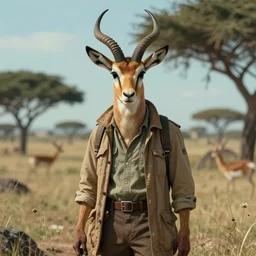 the charismatic male anthropomorphic gazelle xenobotanist who hates a particular alien species. his wardrobe is utilitarian. in the style of jean giraud in the style of moebius trending on artstation deviantart pinterest photorealistic hd 8 k highlights and shadow detailed high resolution