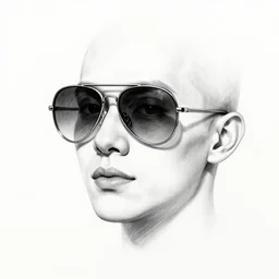 a pencil sketch portrait of 🍋 wearing aviator sunglasses, black and white, white background, fine detail