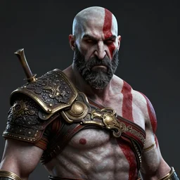 hyperrealistic portrait of kratos, unreal engine highly rendered, global illumination, ultrafine hyperdetailed illustration by kim jung gi, irakli nadar