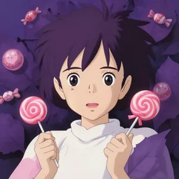 portrait, nightmare anomalies, leaves with a candies and lollipop by miyazaki, violet and pink and white palette, illustration, kenneth blom, mental alchemy, james jean, pablo amaringo, naudline pierre, contemporary art, hyper detailed
