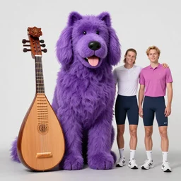giant fluffy purple dog next to a lute, victo ngai, kilian eng, lois van baarle,