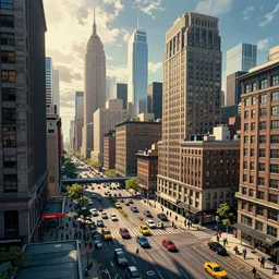 bustling city, comic book stlye