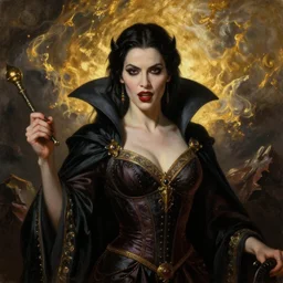 majestic gracious regal aristocratic female vampire portrait, atmospheric lighting, painted, ravenous, tempestuous, menacing, intricate, volumetric lighting, beautiful, rich deep colours masterpiece, golden hour, golden ratio, sharp focus, ultra detailed, by leesha hannigan, ross tran, thierry doizon, kai carpenter, ignacio fernandez rios