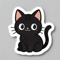 die cut sticker of anime chibi cute smiling black cat drawn by john william waterhouse