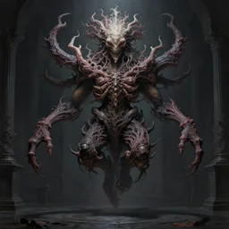 professional concept art symmetrical portrait of a ominous floating!! organic terrifying!! species thing in a dark room by artgerm and greg rutkowski. an intricate, elegant, highly detailed digital painting, concept art, smooth, sharp focus, illustration, in the style of cam sykes.