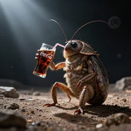 humanoid louse drinking coca cola using straw in the space